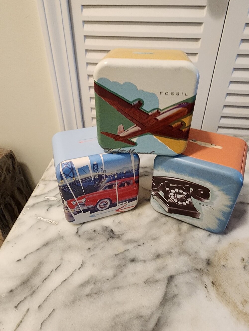 FOSSIL Decorative Watch Tins - Vintage Travel Graphics